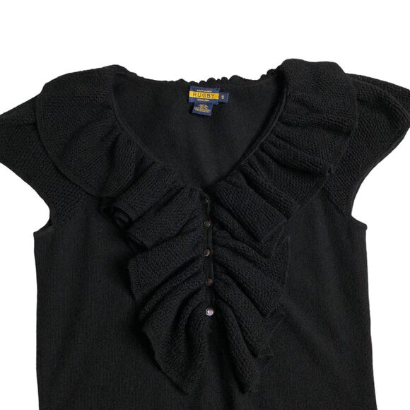 Ralph Lauren Rugby Dress Small Black Wool Knit Sweater Crochet Ruffle Preppy Y2K - Picture 4 of 14
